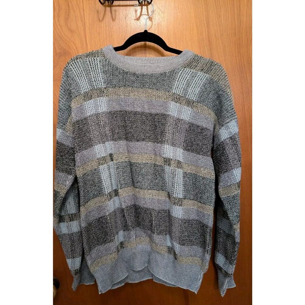 Men's Vintage American Weekend LS Knit Sweater Size XL Blue Gray Color Block